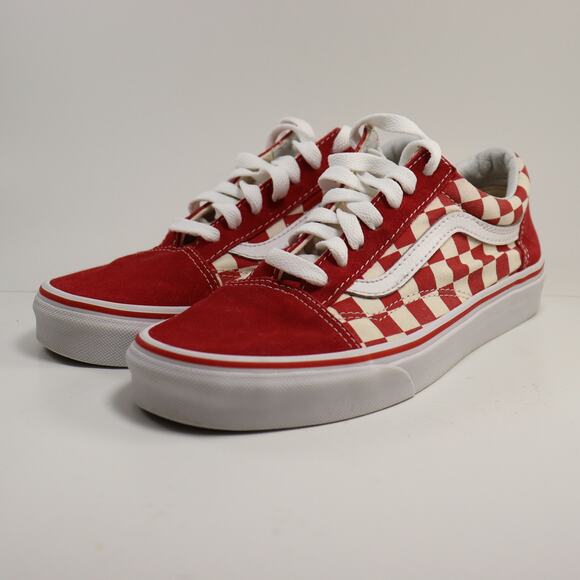 Vans Old Skool red white checker canvas and suede sneakers size women's 7 - Picture 2 of 5